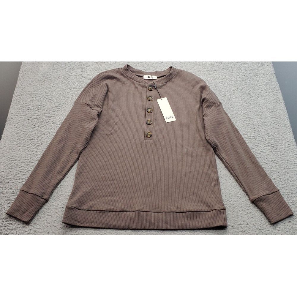 Revolve Lett Sweatshirt Mens Medium Brown‎ Ribbed Long Sleeve Half Button Front